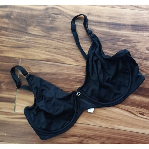 Oscar De La Renta Bra Size 38D Black Unlined Underwired Pink Label Stretch Satin - Picture 1 of 7